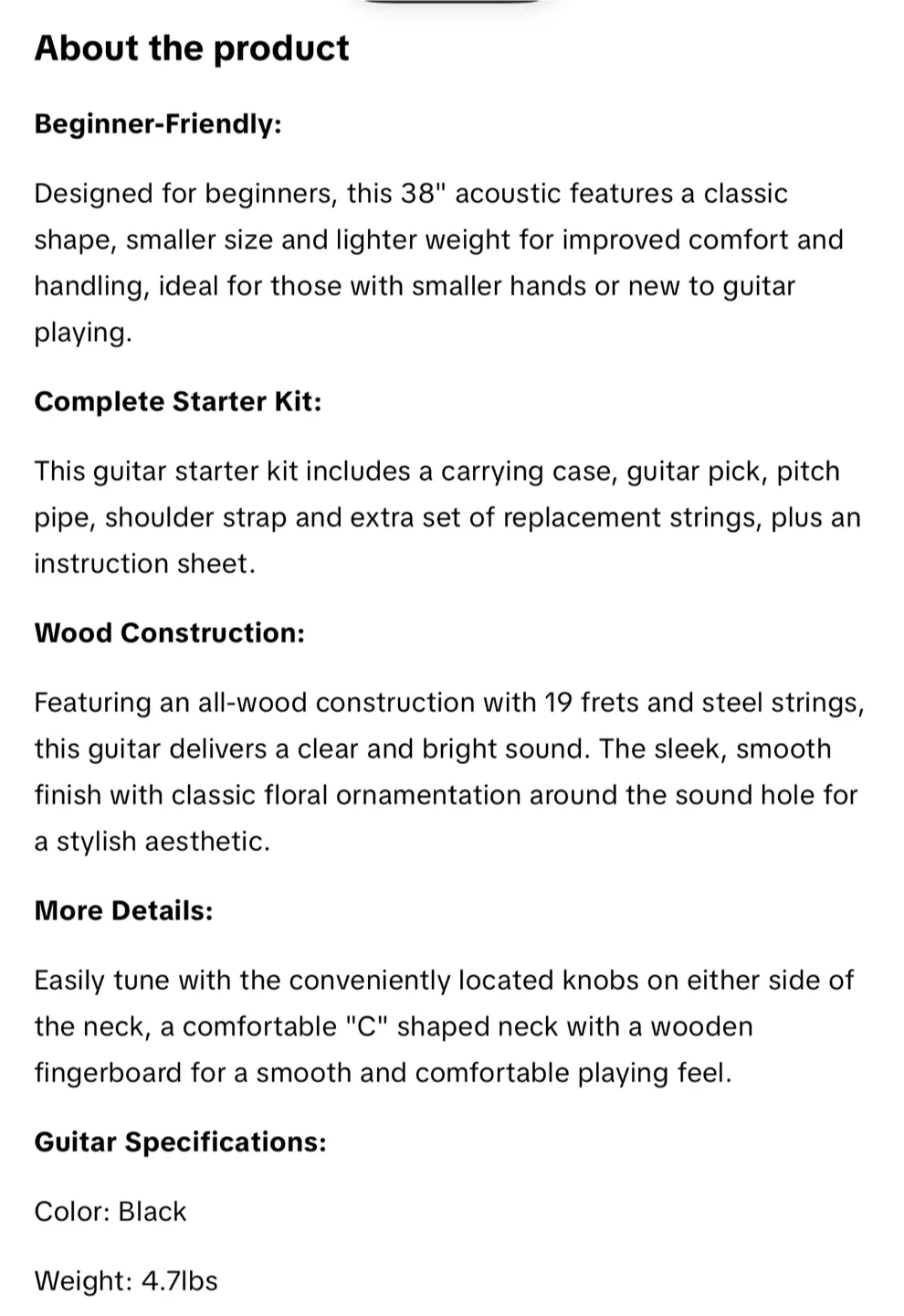 Zeny 38-in Kids Acoustic Guitar - Black image indicator(7)