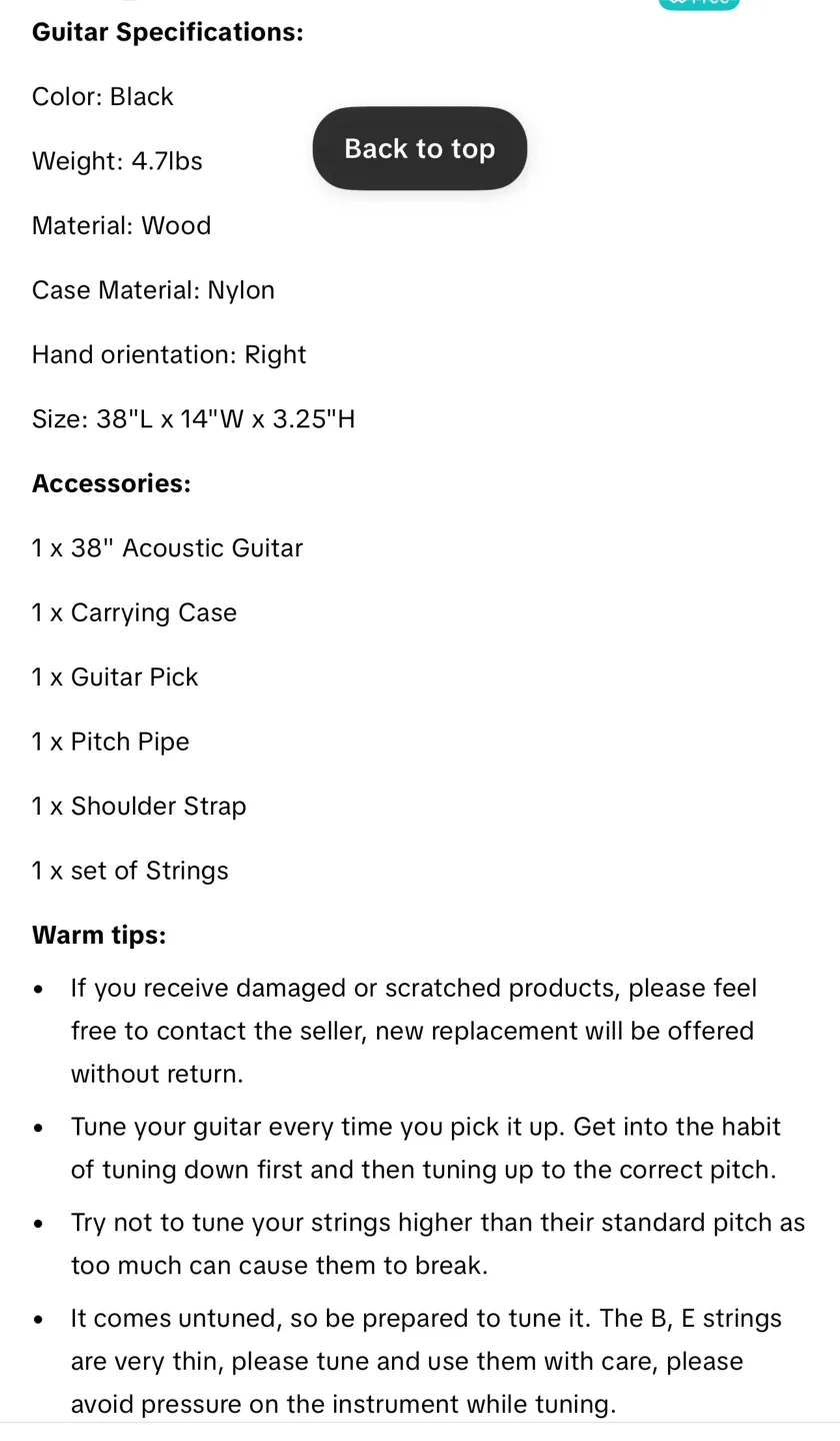 Zeny 38-in Kids Acoustic Guitar - Black image indicator(9)