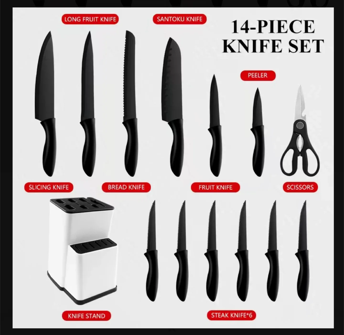 Kitchen 15-Piece Knife Set with Block - Black image indicator(3)
