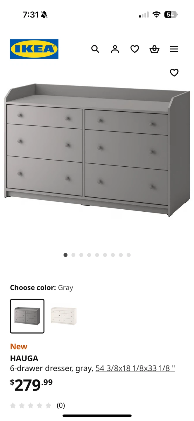 IKEA Hauga Gray 6-Drawer Dresser