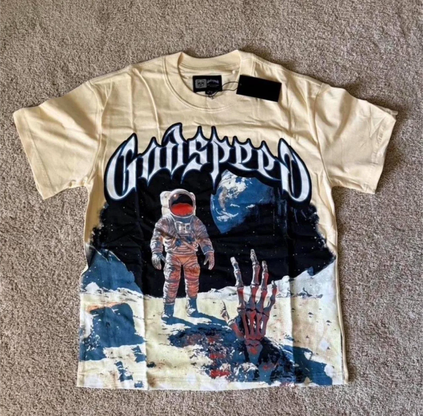 Godspeed Astronaut Graphic Tee Moon Skeleton Hand thumbnail
