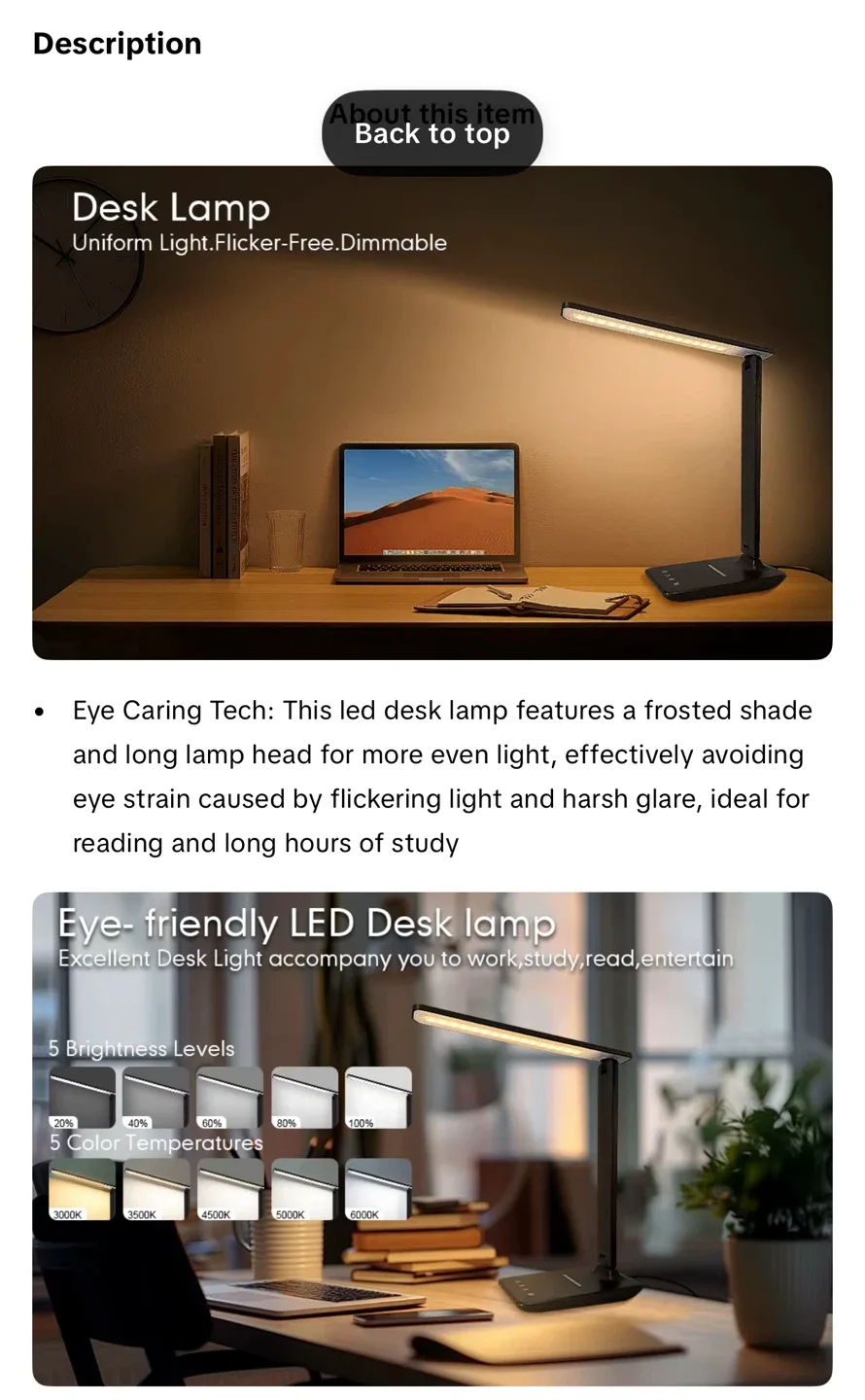 AhmyLion LED Desk Lamp with Wireless Charger - Black image indicator(3)