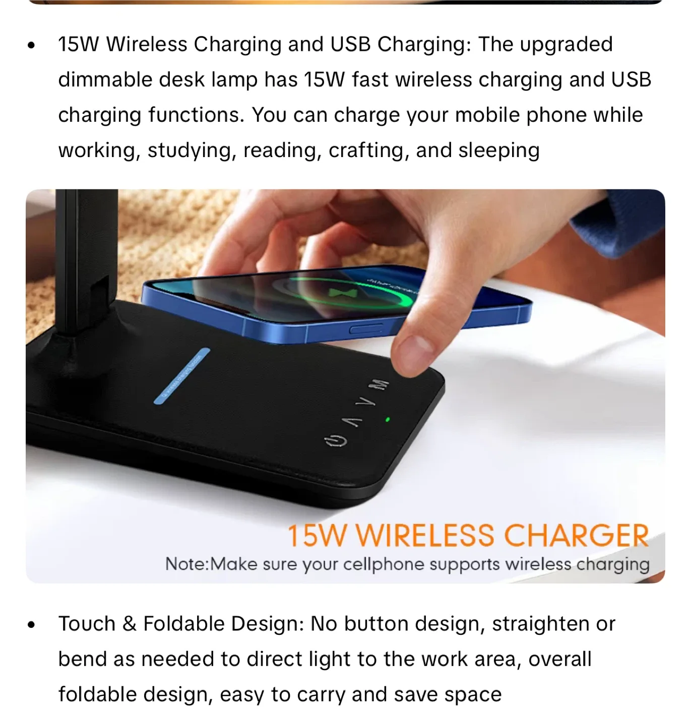 AhmyLion LED Desk Lamp with Wireless Charger - Black image indicator(5)