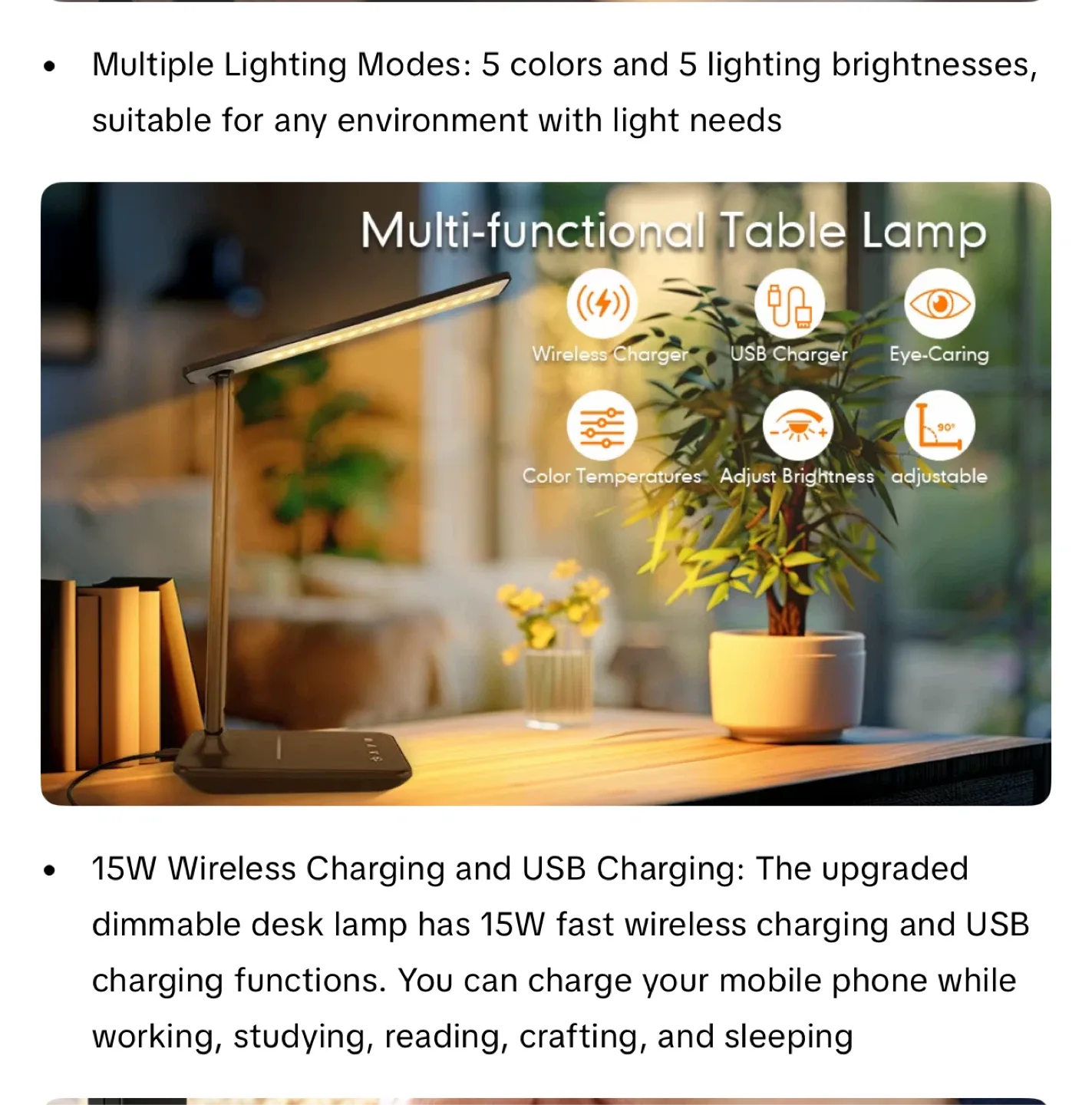 AhmyLion LED Desk Lamp with Wireless Charger - Black image indicator(4)