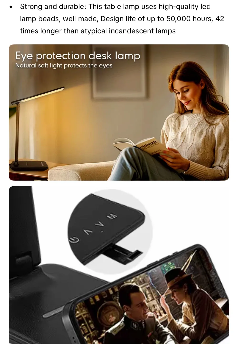 AhmyLion LED Desk Lamp with Wireless Charger - Black image indicator(8)
