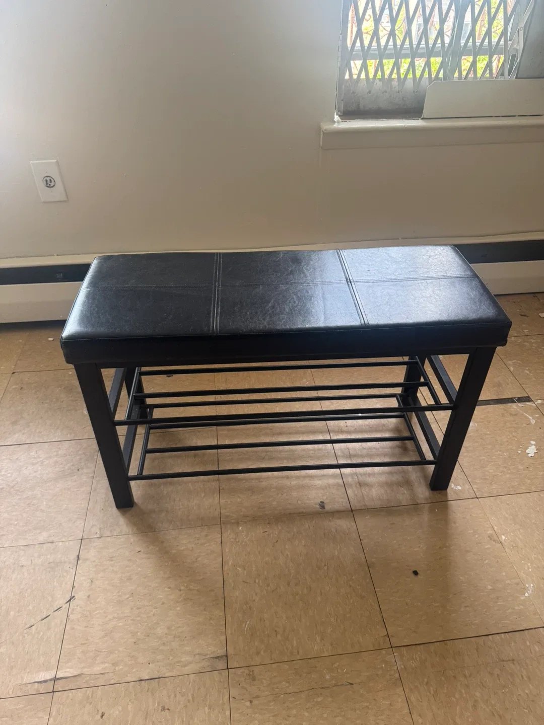 Black Faux Leather Ottoman Bench with Shoe Rack thumbnail
