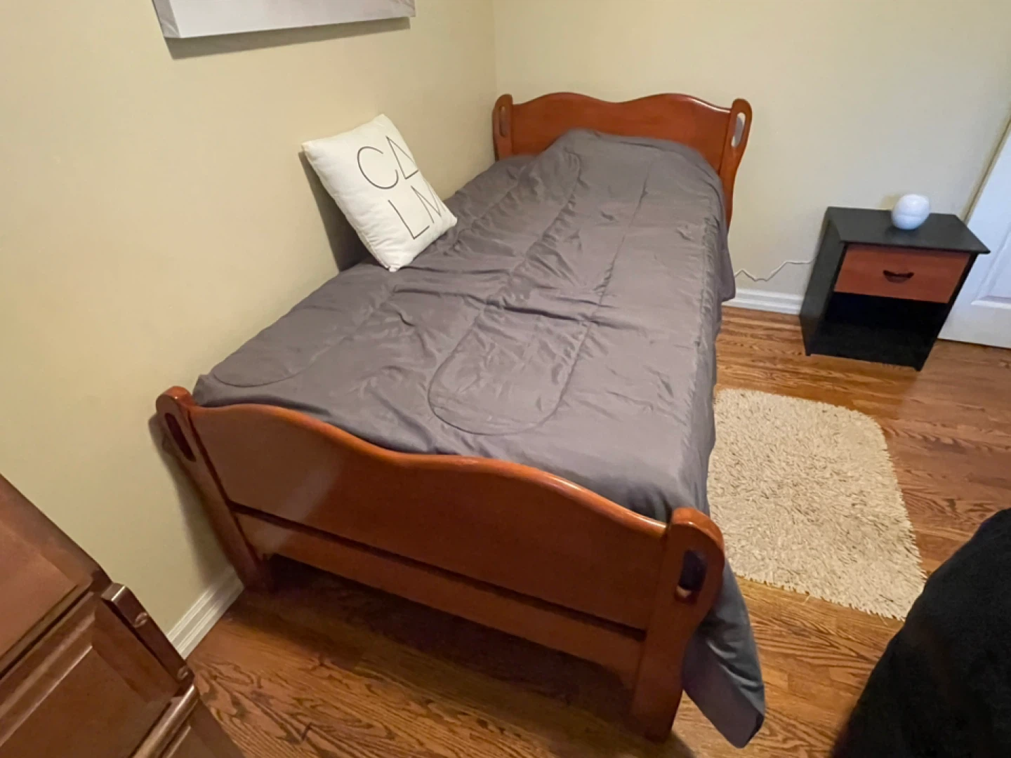 Single Bed Frame with Grey Comforter