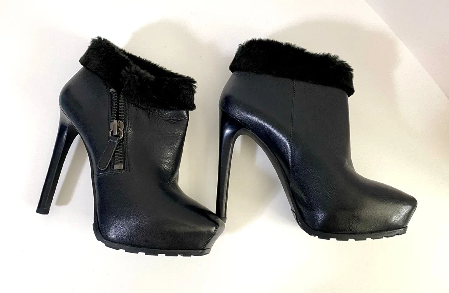 Guess Black Leather Fur Trim High Heel Booties - Size 9M image indicator(5)
