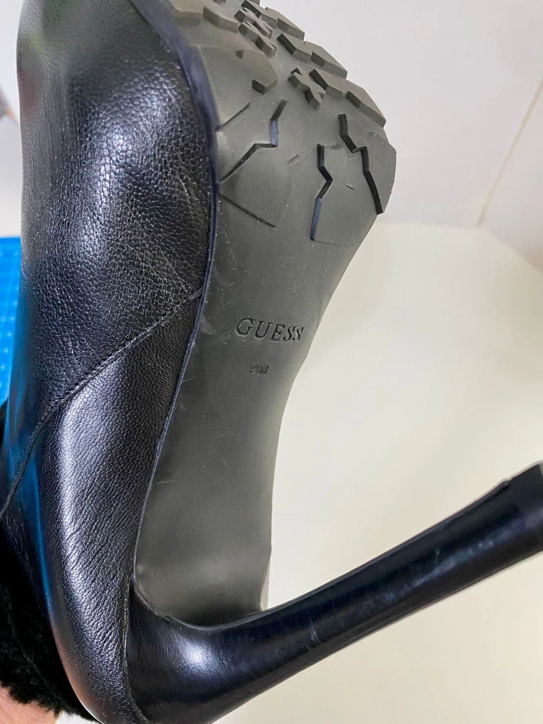 Guess Black Leather Fur Trim High Heel Booties - Size 9M image indicator(3)