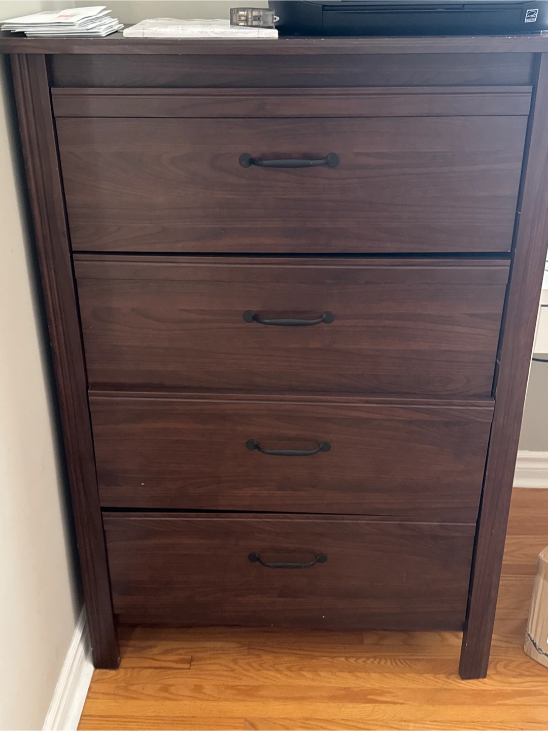 Dark Brown Wood 4-Drawer Dresser