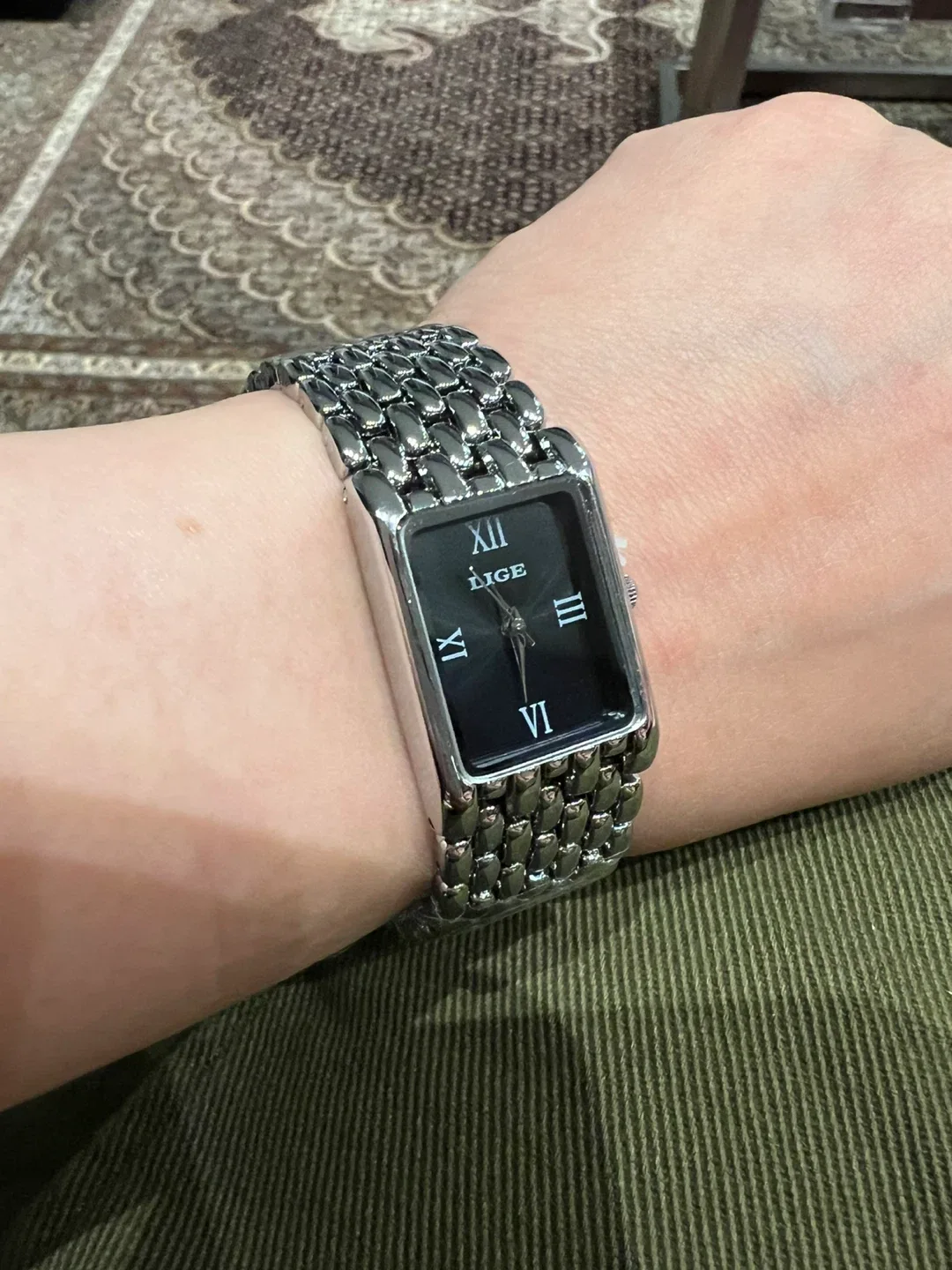 LIGE Women's Silver & Black Watch thumbnail