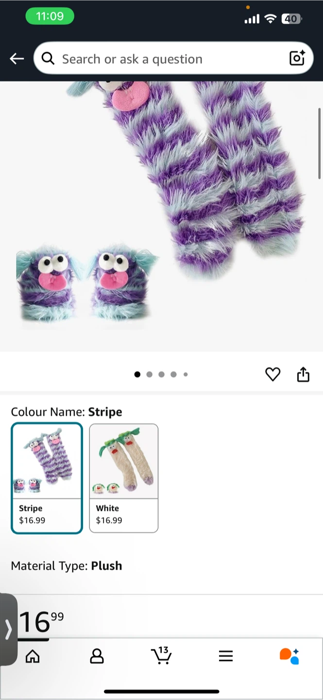 Funny Monster Socks - Plush, Stripe