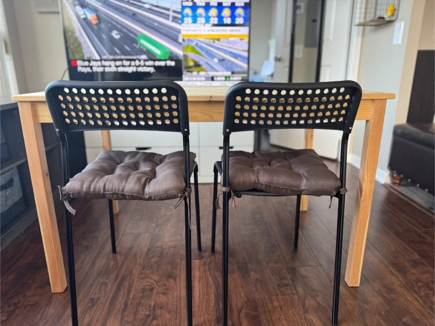 IKEA Solid Wood Dining Table and 2 Chairs with cushions image indicator(2)