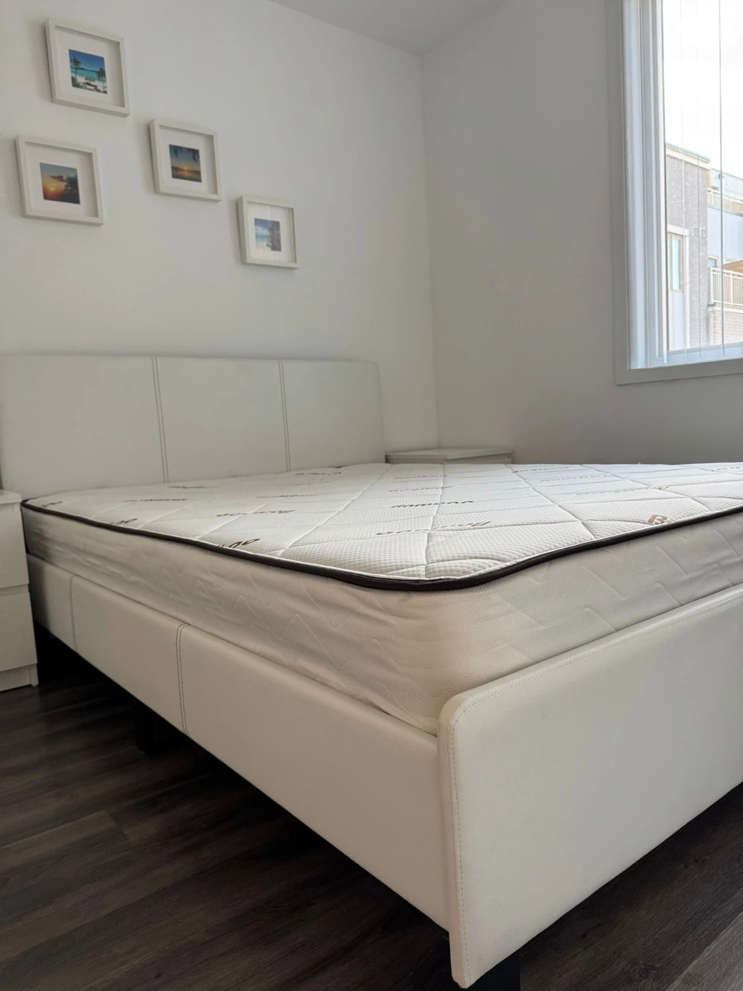 Bamboo Mattress & White Bed Frame with Nightstands - photo 3