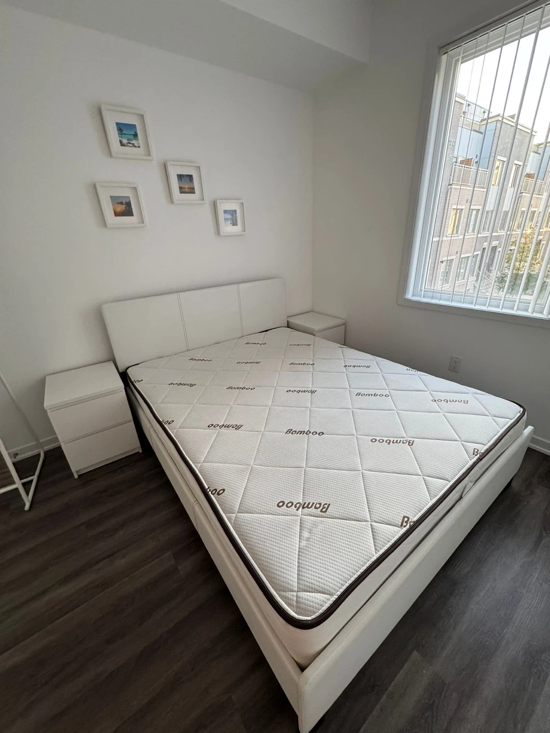 Bamboo Mattress & White Bed Frame with Nightstands