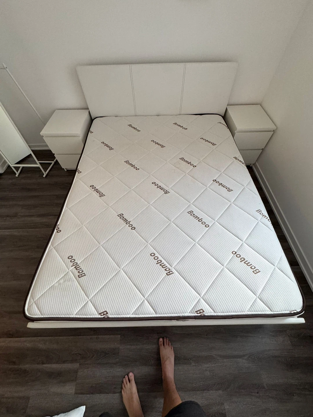 Bamboo Mattress & White Bed Frame with Nightstands - photo 2
