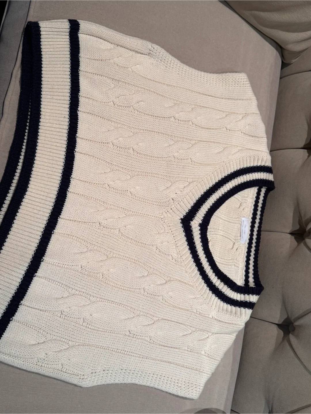 Oak + Fort Cream Cable Knit Sweater Vest thumbnail