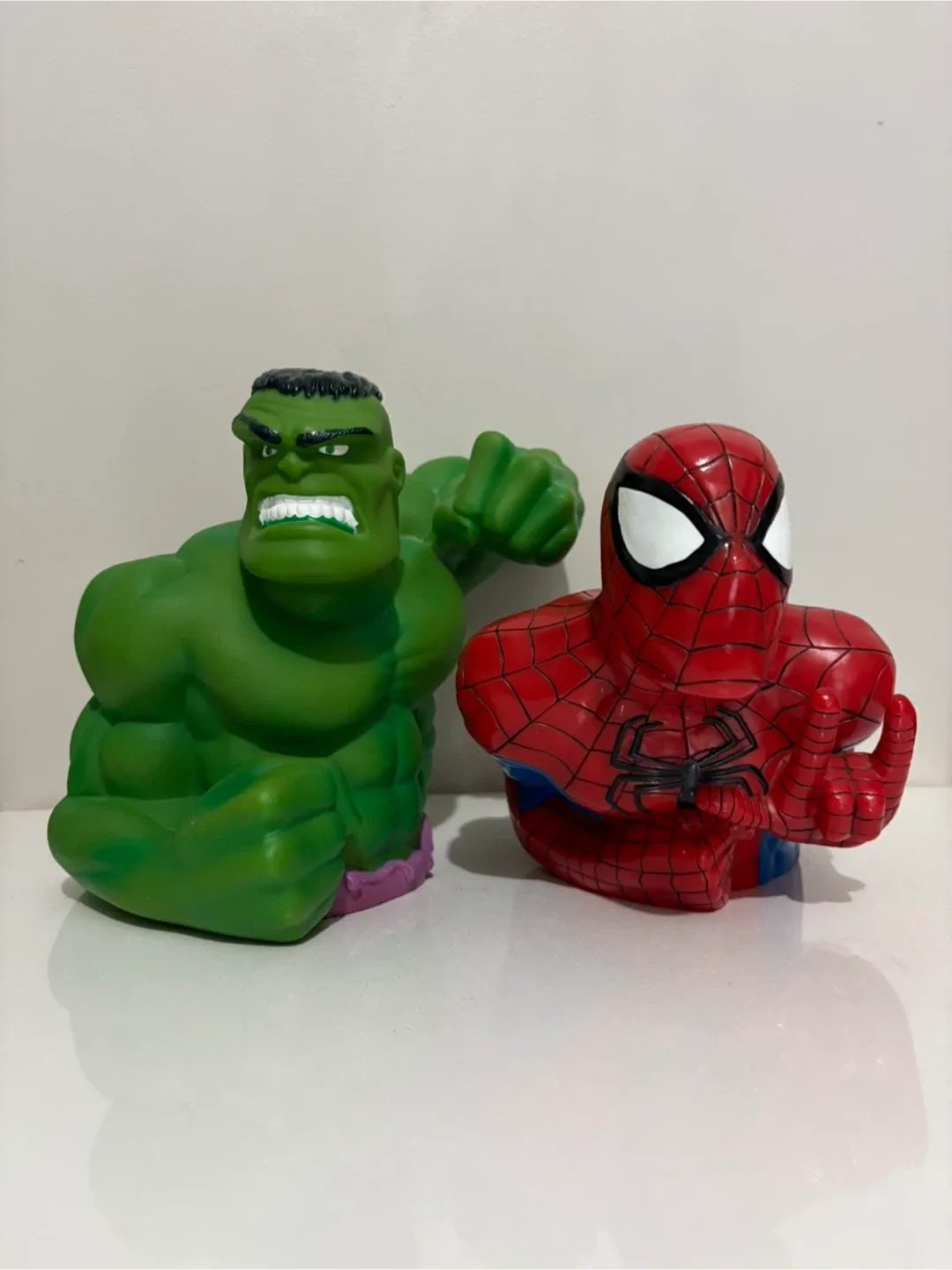 Vintage Marvel Hulk & Spiderman coin bank bust 1999 thumbnail