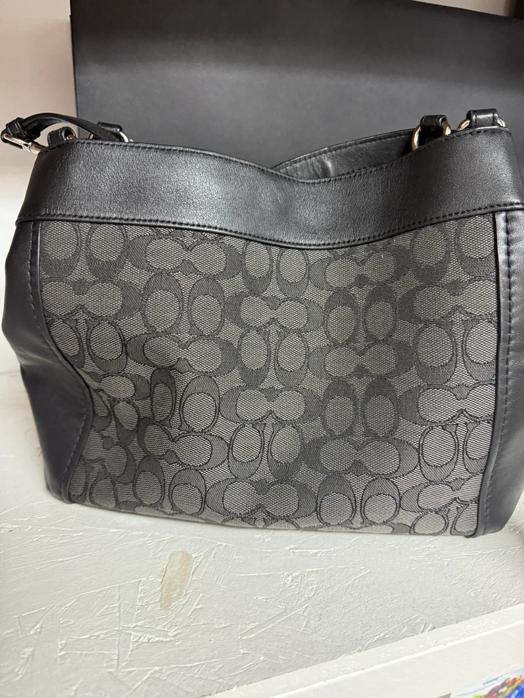 Coach Signature Jacquard Leather Trim Shoulder Bag thumbnail