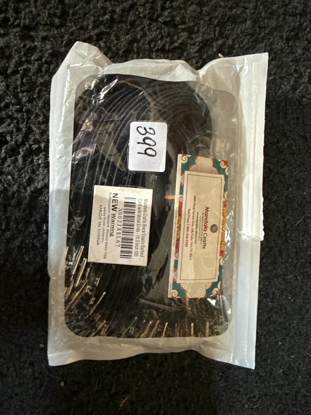 Mandala Crafts Black Elastic Barbed Cord