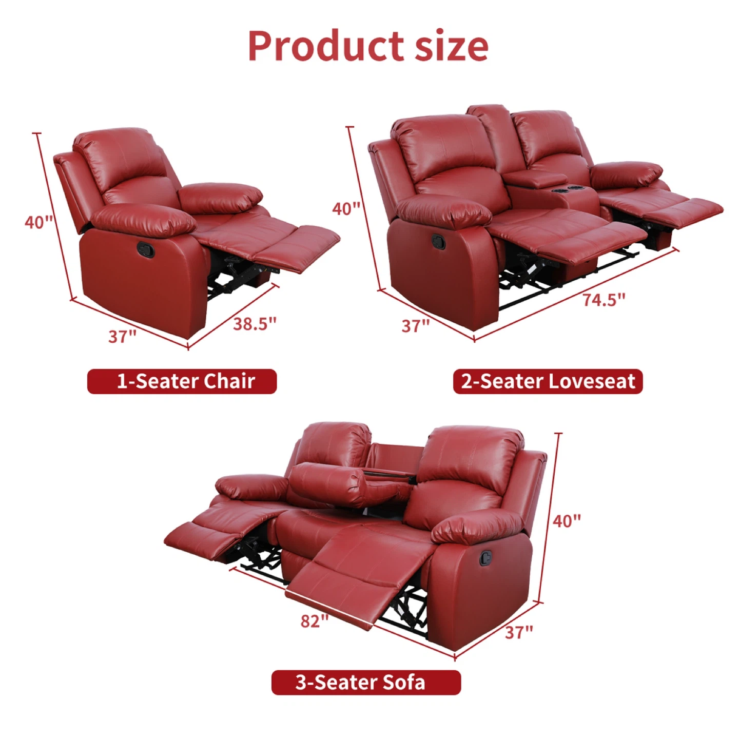 Brand new Red Leather Reclining Sofa Set - photo 2
