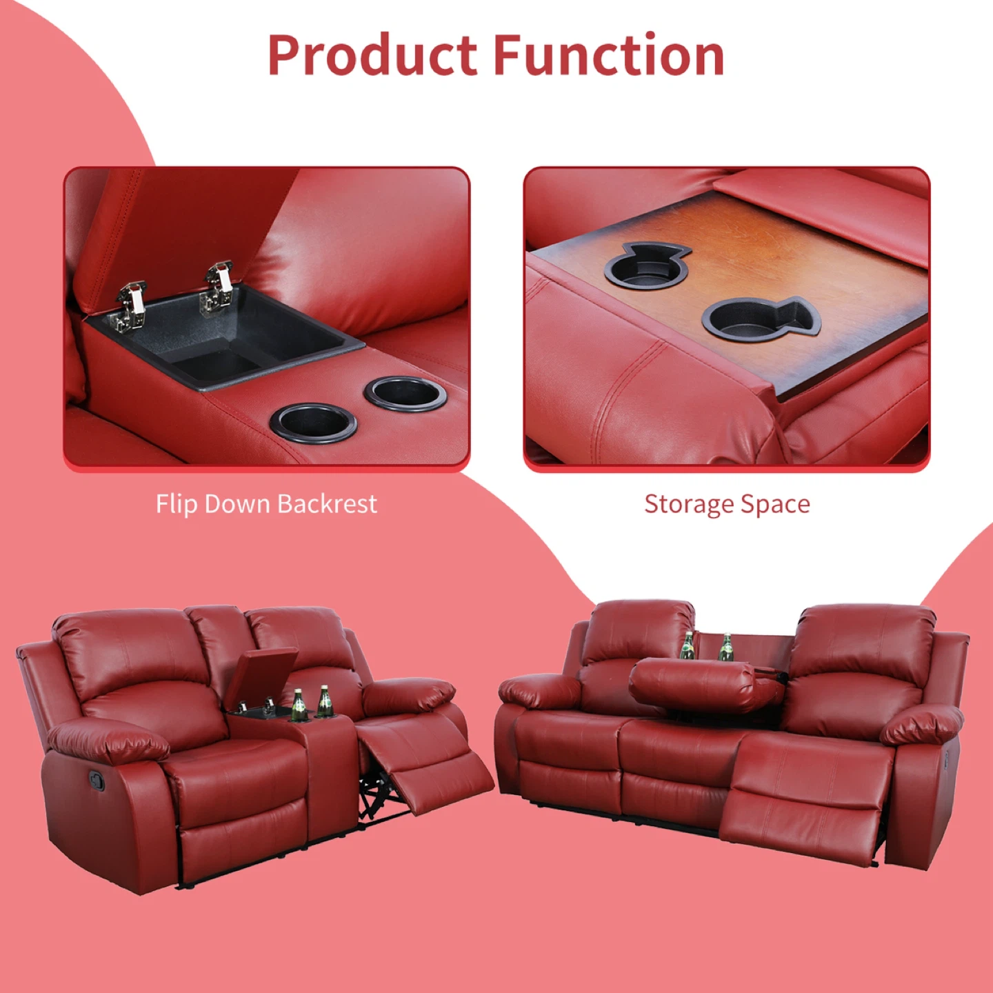 Brand new Red Leather Reclining Sofa Set - photo 3