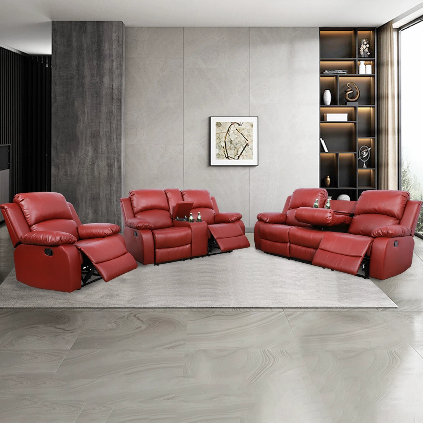 Brand new Red Leather Reclining Sofa Set