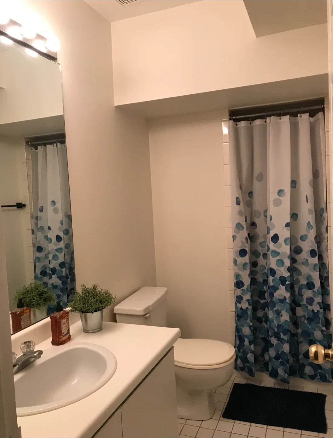 Set of Blue Polka Dot Shower Curtain and Bathmat Blue image indicator(4)