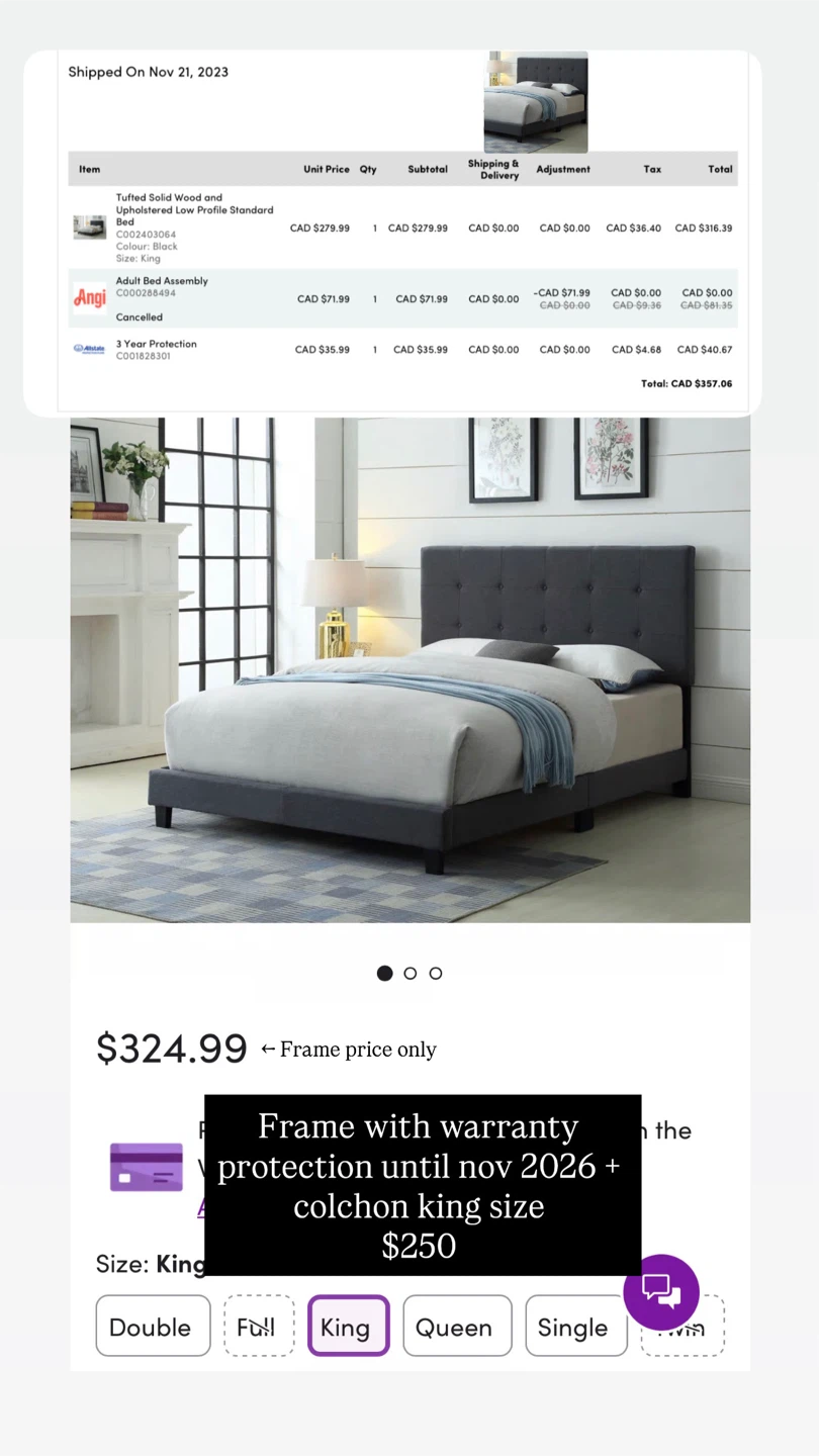 Tufted Solid Wood Low Profile Standard Bed - King Size
