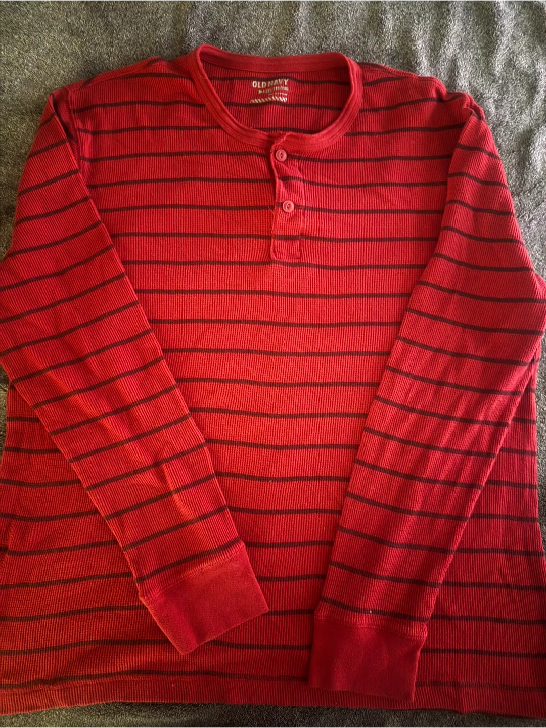 Old Navy Men's Red Striped Long Sleeve Shirt