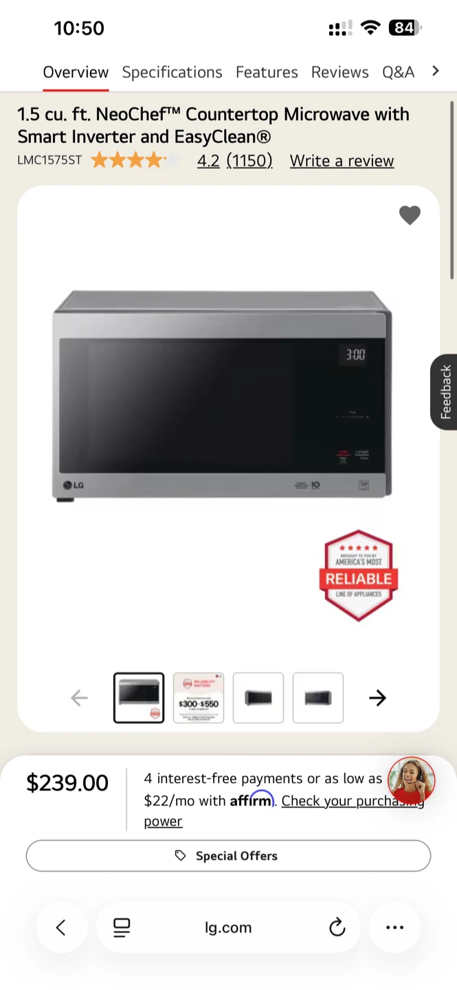 LG 1.5 cu ft NeoChef Countertop Microwave - photo 2