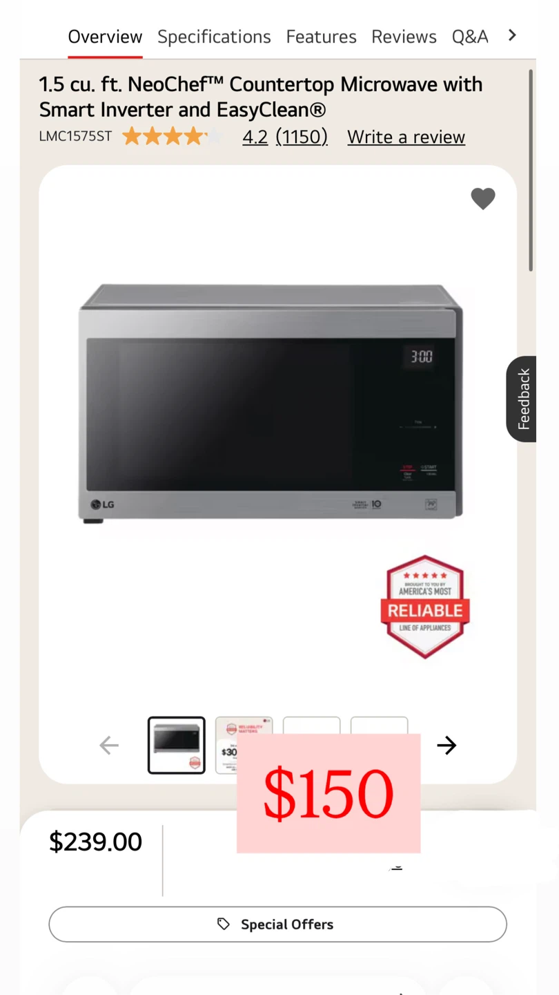 LG 1.5 cu ft NeoChef Countertop Microwave