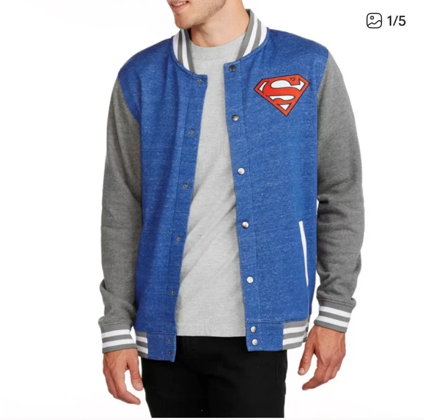 🥕DC Comics Superman Varsity Fleece Jacket, Size L thumbnail