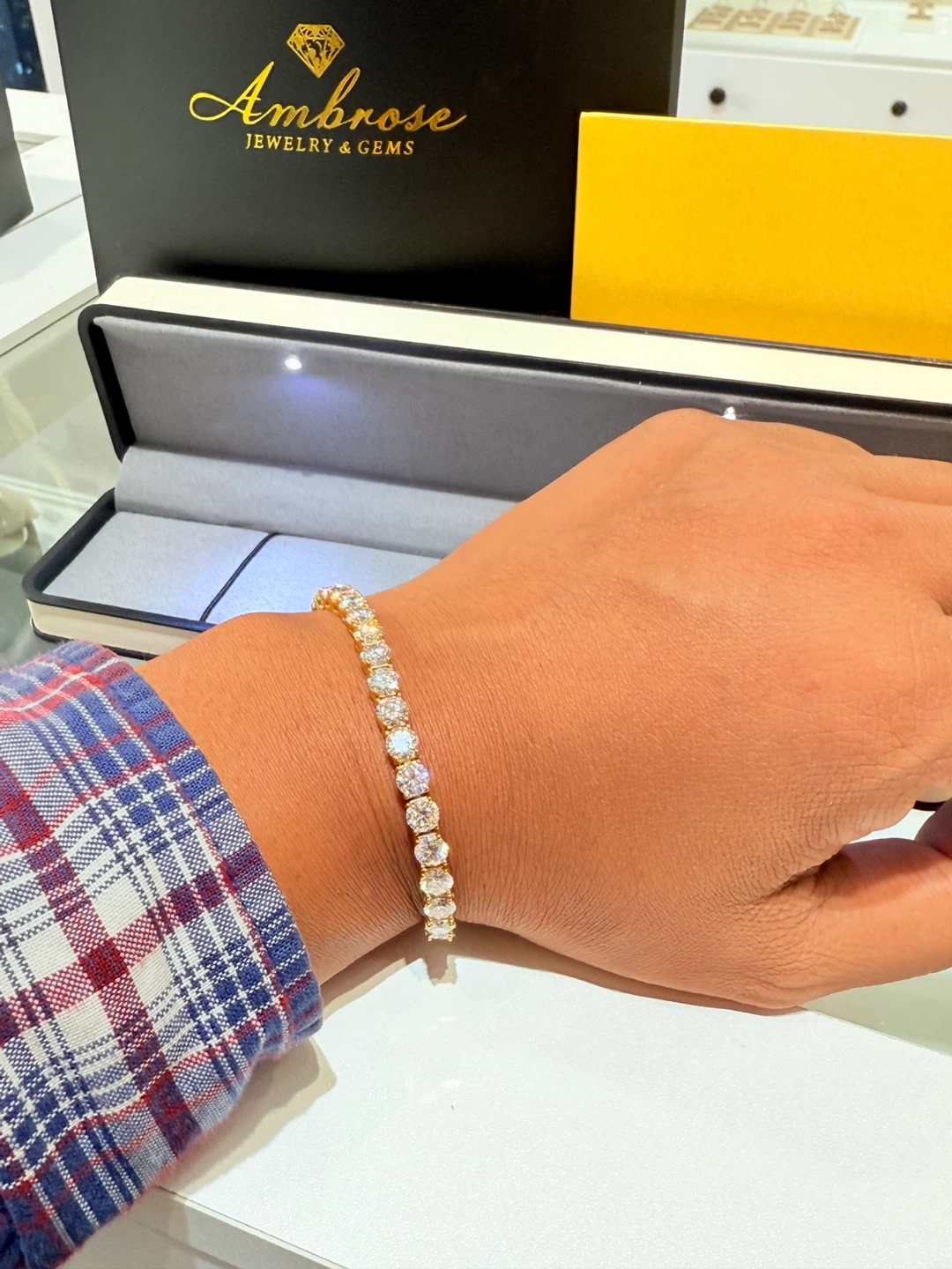 925 sterling silver gold plated moissanite tennis bracelet - photo 5