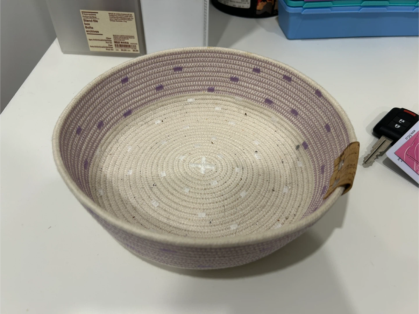 Purple & White Cotton Rope Storage Basket