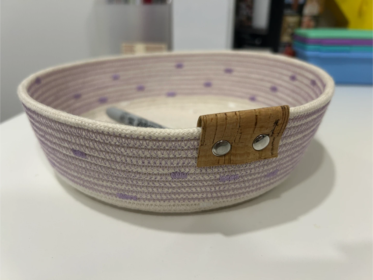 Purple & White Cotton Rope Storage Basket - photo 4