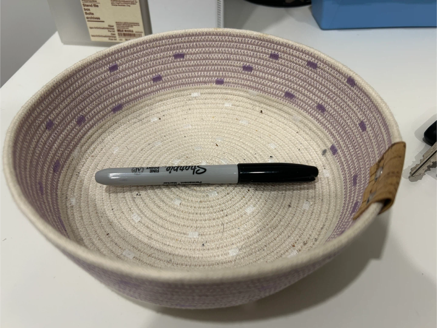Purple & White Cotton Rope Storage Basket - photo 3