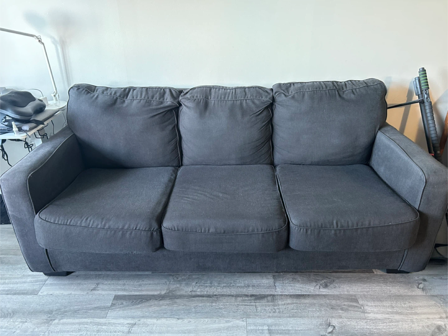 Comfortable Dark Grey Three-Seater Sofa