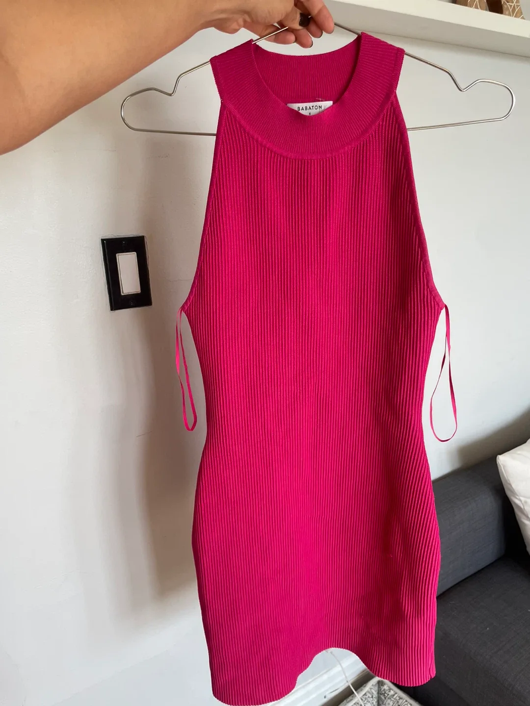 Babaton Pink Ribbed Mini Dress size S thumbnail