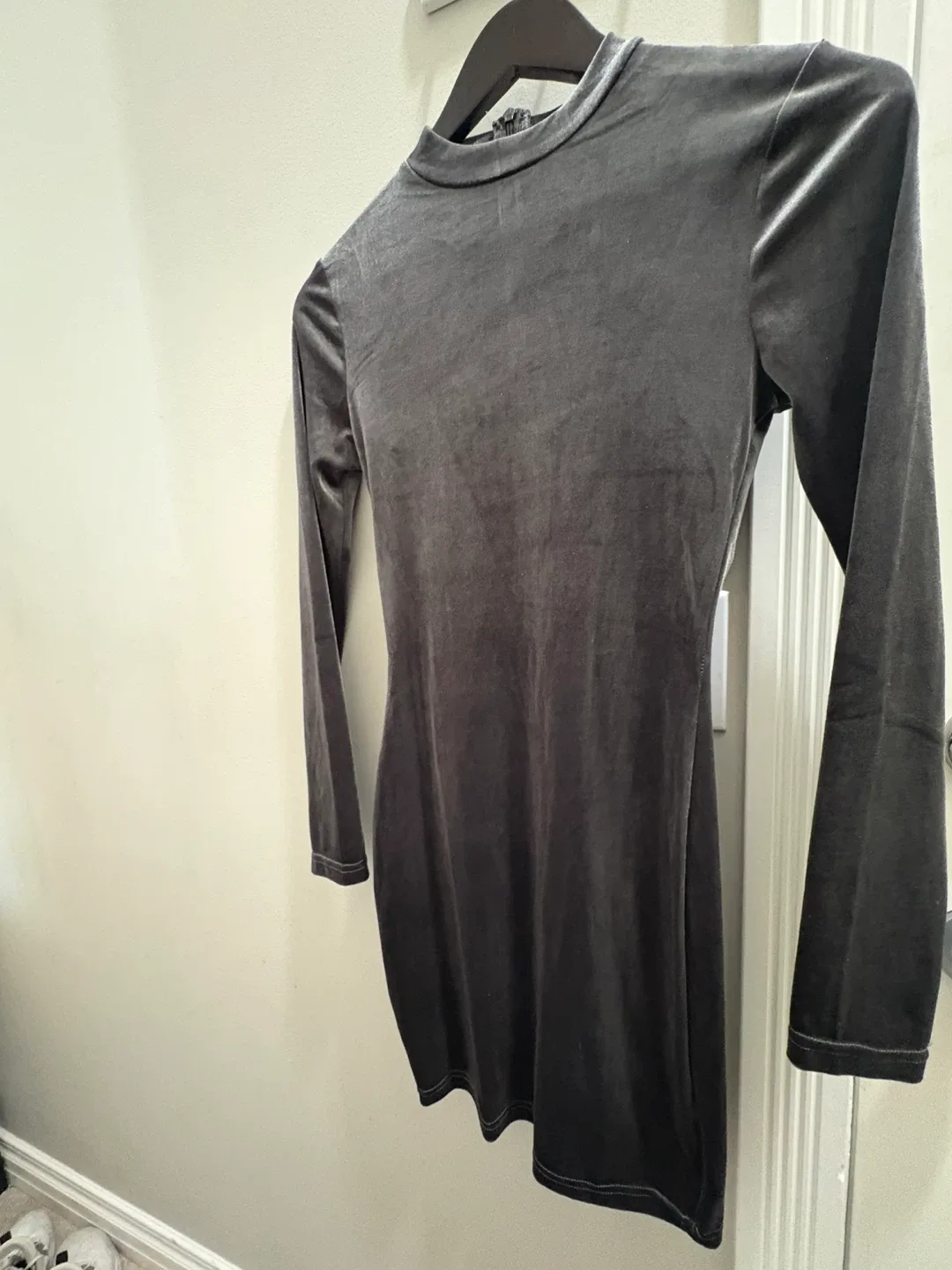 Grey Velvet Long Sleeve Dress thumbnail