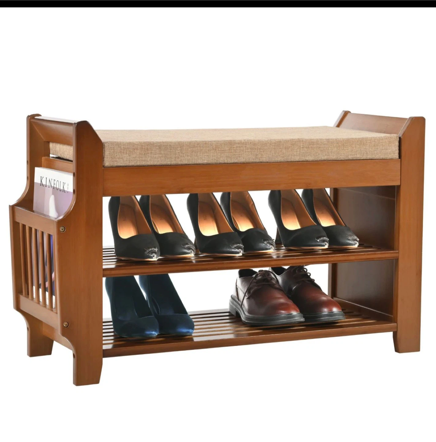 Bamboo Shoe Rack Bench with Cushion