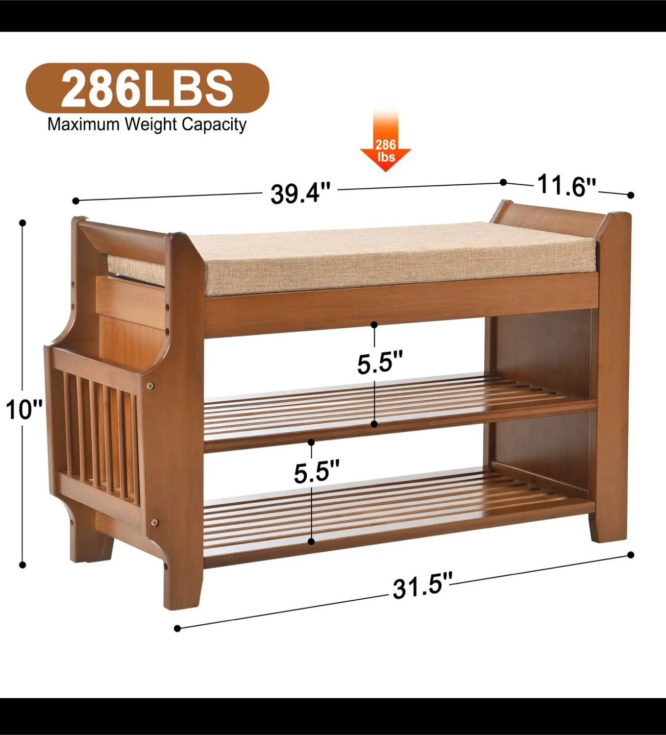Bamboo Shoe Rack Bench with Cushion - photo 3