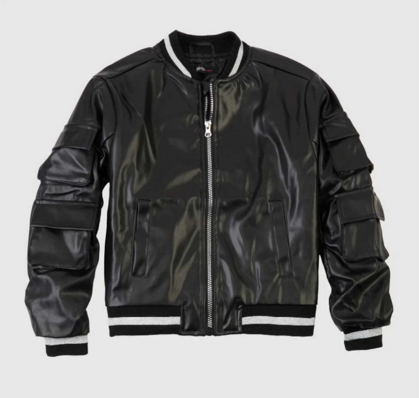 Girls Size 14 Black Faux Leather Bomber Jacket thumbnail