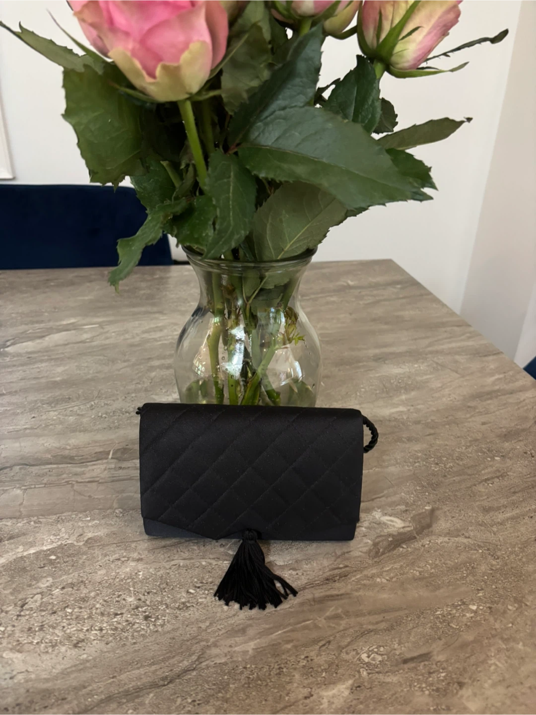 Alfred Sung Black Satin Quilted Small Evening purse