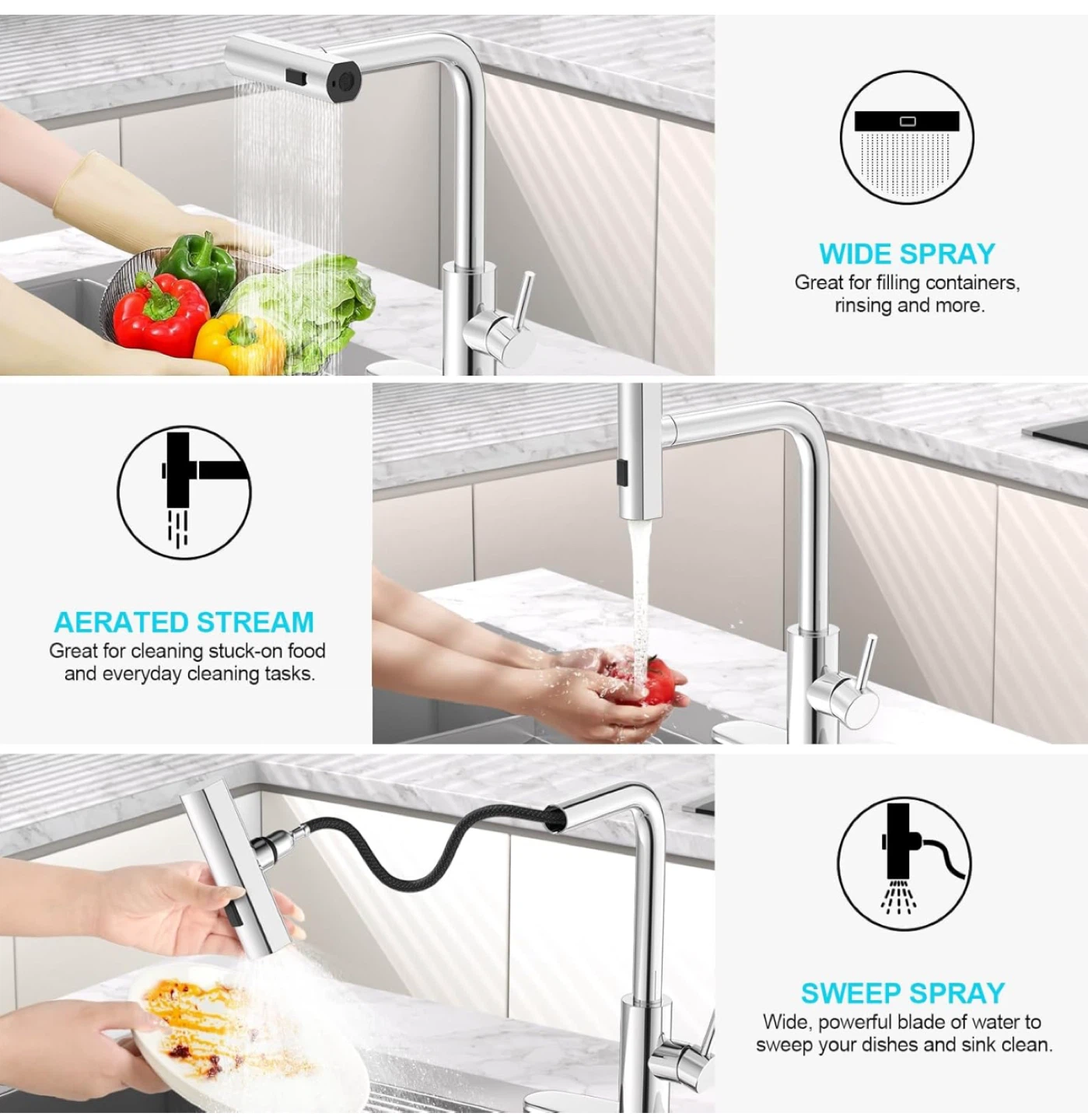 Kitchen Faucet with Pull Down Sprayer, Chrome Finish
