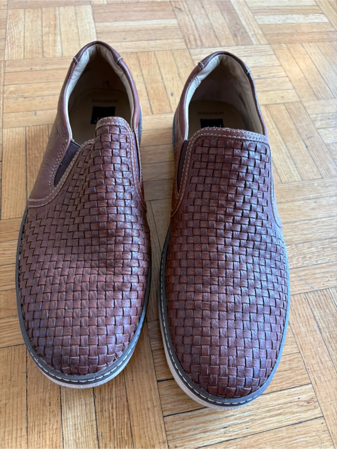 J&M Sheepskin Brown Woven Loafers - Size 11M thumbnail