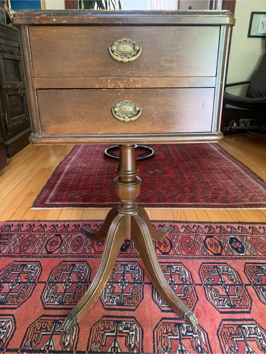 Vintage Wooden Side Table with Drawers image indicator(2)