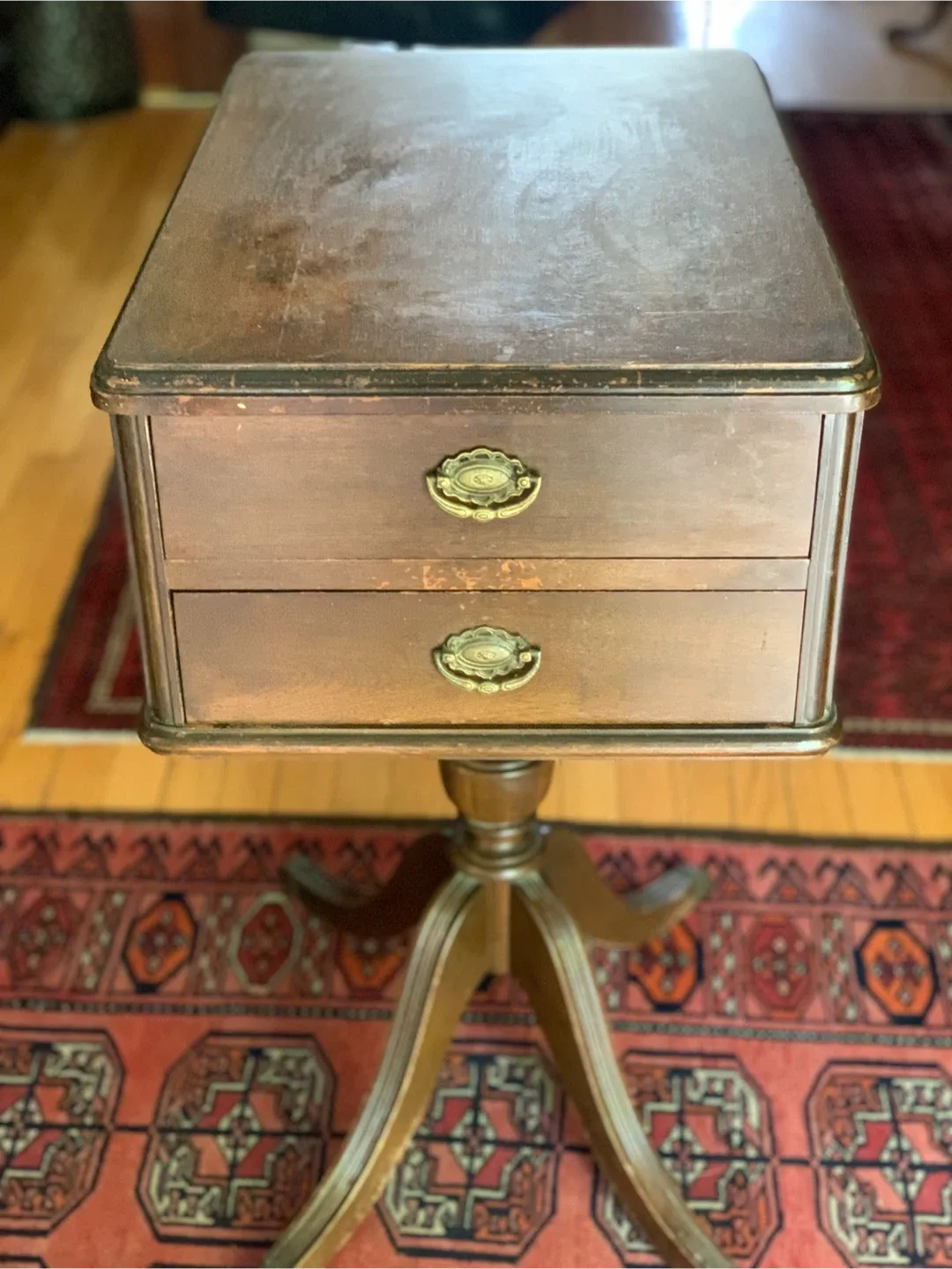 Vintage Wooden Side Table with Drawers thumbnail