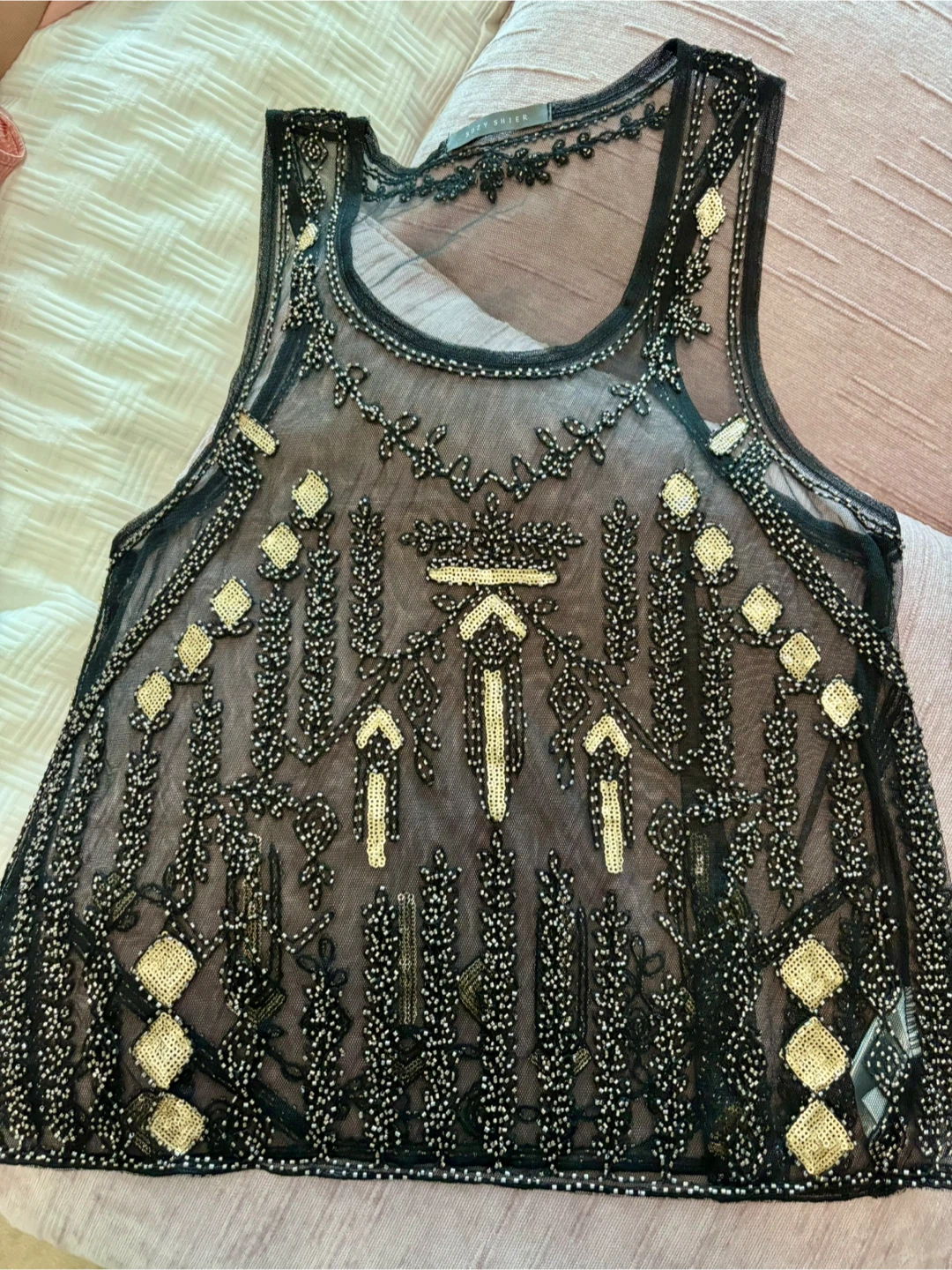 Suzy Shier Black Beaded Tank Top - Size S - photo 2