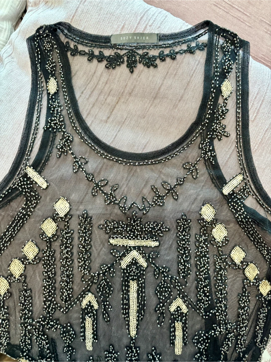 Suzy Shier Black Beaded Tank Top - Size S